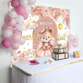 Aperturee - Aperturee Autumn Floral Teddy Bear Girl Baby Shower Backdrop